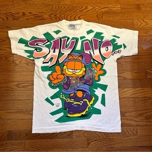 Vintage 90s Garfield “say no” AOP single stitch freeze t shirt size large